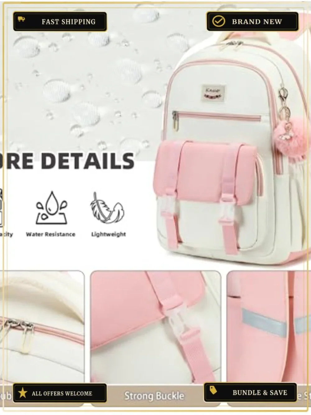 3pc Backpack Set with Lunch Bag & Pencil Case, Water-Resistant Laptop Backpack